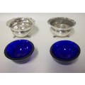 99 YRS Old! Silver (Birmingham 1919) Salt and Pepper Pots, with org. Blue Glass liners