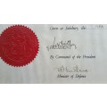 1978 Dated Rhodesian Army Certificate of Promotion