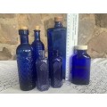 6 Vintage Blue Bottles