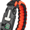 Survival Paracord Bracelet w/ Whistle, Flint, Scraper, Compass - Orange