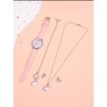 Cross-border 5pcs/set Pink Unicorn Student Quartz Watch With Necklace, Earrings, Bracelet Set For Gi