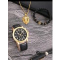 3pc luxurious Men`s Watch Set...  Gold plated Lion Head Bracelet and necklace