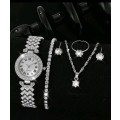 6pc luxurious diamond decor geneva  Quartz Watch set for her