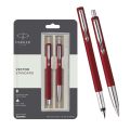 Parker Vector Standard Chrome Trim Fountain Pen + Ball Pen set - Red body