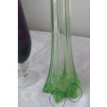 3 x vintage glass vases...green and amathyst colours