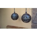 Pair of old cast iron ball ceiling lights.