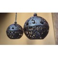 Pair of old cast iron ball ceiling lights.