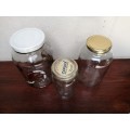 Collection of 3 old glass jars.