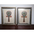 Pair of painted Ancient Egyptian Ankh on Papyrus.
