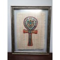 Pair of painted Ancient Egyptian Ankh on Papyrus.