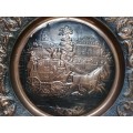 Beautiful, large vintage copper wall plate. Horse and carriage.