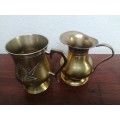 Lovely old solid brass mug and jug.