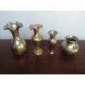Collection  of 4 small brass posy vases.