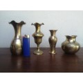 Collection  of 4 small brass posy vases.