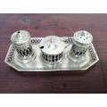 Beautiful vintage silver plated condiment set.