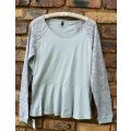 Woolworths light grey peplum top with long lacy sleeves - Size M