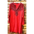 Vintage Rio Collection long Indian boho tunic top with embroidery and beads - Size L