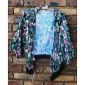 Green floral fringed jacket top - Free size