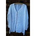 White Indian long-sleeved button-down tunic top with embroidery - Free size