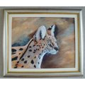 `CERVAL CAT`  -  BEAUTIFULY FRAMED OIL - ORIGINAL !!  by  Yvonne Carola-Pearce - Size 650mm x 540mm
