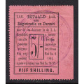 Transvaal 1894 5s Customs Frank fee revenue , used        (BF 7 )