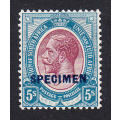 Union of South Africa 1913 KG V 5s SPECIMEN (blue) , M/H
