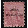 Bechuanaland 1885-87 3d COGH overprinted item, M/H                 ( SACC 2 , CV R 1300)