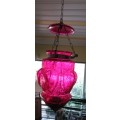 Stunning Hanging Pink Glass Candel Holder/ Lantern
