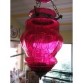 Stunning Hanging Pink Glass Candel Holder/ Lantern