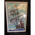 Framed Tapestry of Galleon Ship