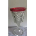 Gorgeous Large Cut Glass Bowl and Red Band on a Pedestal