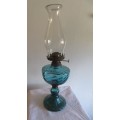 Vintage  Teal Blue Glass Oil Lamp
