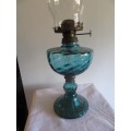 Vintage  Teal Blue Glass Oil Lamp