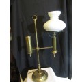 Brass Desk Lamp with Milk Glass Shade