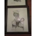 Set of 4 Lithograph Charcoal Drawings from Artist C Marden - Huggins