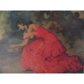 Oleograph of "The Red Dress"Flamenco Dancer by F. Rodriguez Sanchez Clement