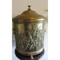 19th Centuary Brass Circular Repousse Embossed Horse & Carriage Kinder/ Coal Box