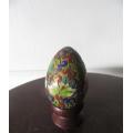 Chinese Cloisonne Egg on Wooden Stand