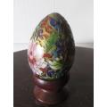 Chinese Cloisonne Egg on Wooden Stand