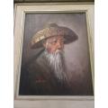 Framed in A Bamboo Style Frame Chinese Man With a Straw Hat