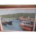 RA Campbell Painting From Durban Harbour Overlooking the Bluff Lighhouse Framed