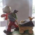Friedel - Bavaria Western Germany Figurine Boy  Pulling  A Cart