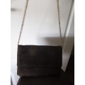 Vintage Suede Leather  Brown  Bag .with Gold Chain by Topaz