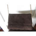 Vintage Suede Leather  Brown  Bag .with Gold Chain by Topaz