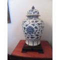 Chinese Large Blue and White Ginger Jar on Wooden Stand