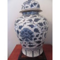 Chinese Large Blue and White Ginger Jar on Wooden Stand