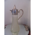 Hobnail Cut Claret Jug with Silver Plate Handle and Lid