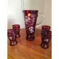 kristall Bohemian Ruby Red Crystal  Pitcher with 4 Glasses