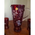 kristall Bohemian Ruby Red Crystal  Pitcher with 4 Glasses