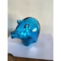 Blue Glass Pig Money Box